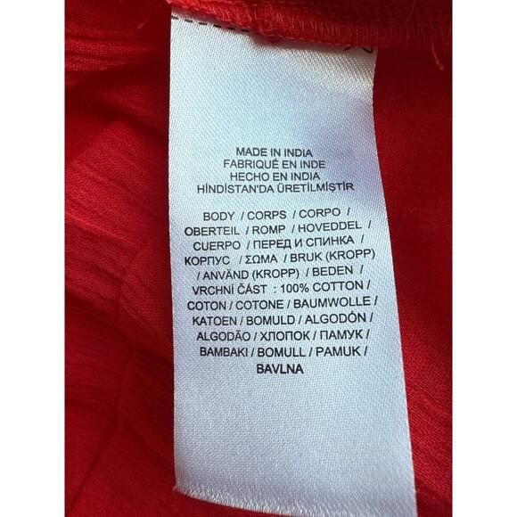 Lauren Ralph Lauren Black Label Red Ruffle Trim Crinkle Cotton Top Womens Size S - Picture 8 of 11